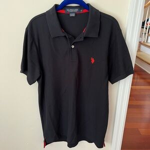Men’s U.S. Polo Assn. Black and Red Button Up Polo Shirt Casual Sporty Design